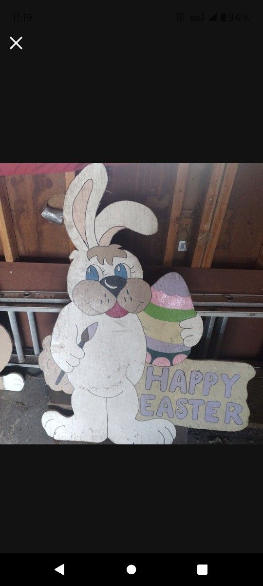 Happy Easter Bunny Rabbit Plywood