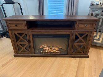 Dark Walnut Media Console with Electric Fireplace