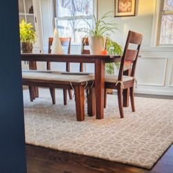 Crate and Barrel Basque 82" Honey Solid Wood Dining Table + 4 Chairs