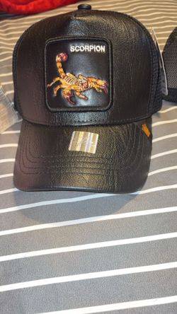 Black Leather Cap With Scorpion Patch
