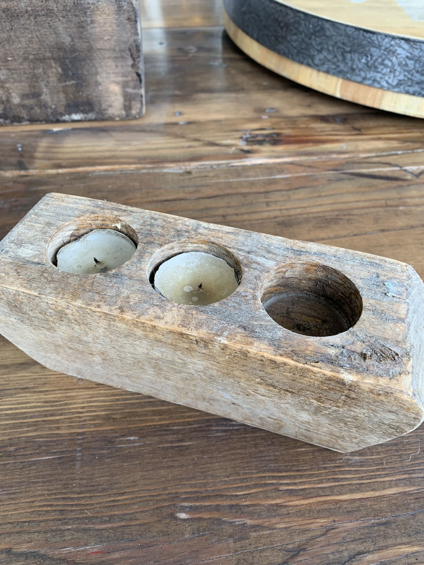 Wood handmade rustic candle holder for votives