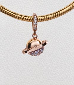Pandora Planet Saturn Sparkling Dangle Charm | Rose Gold Plated