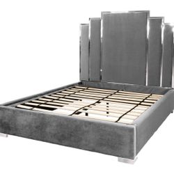 Gray Queen Suede Low Profile Bed