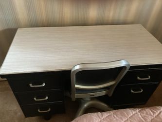 Vintage Black Desk with Light Laminate Top – Chair Included