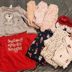 Bundle of Girl Clothing Holiday Theme, PJs, Rompers, size 6-18m