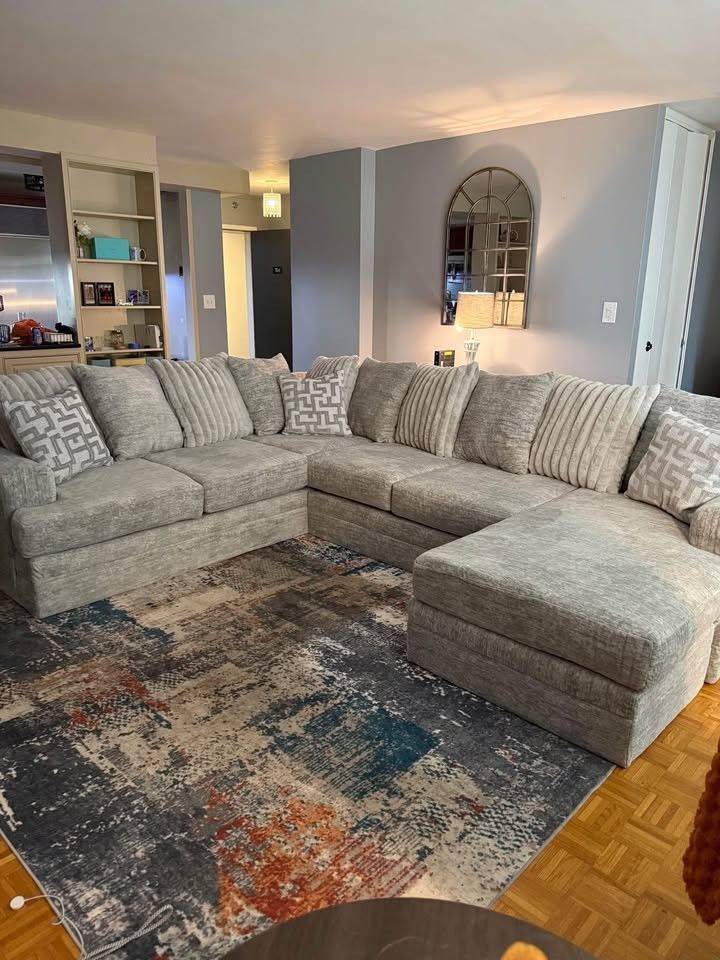 Brand New Upholstered Grey/Beige Fabric Sectional Sofa/Couch | Pay After Delivery 🚚