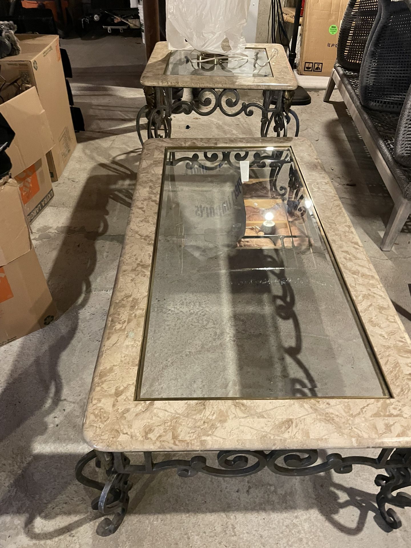 Vintage Marble Glass  Coffee Table And End Table 