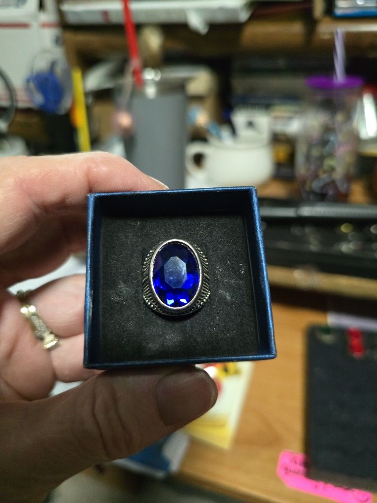 Size 8 Stainless Steel Sapphire Ring
