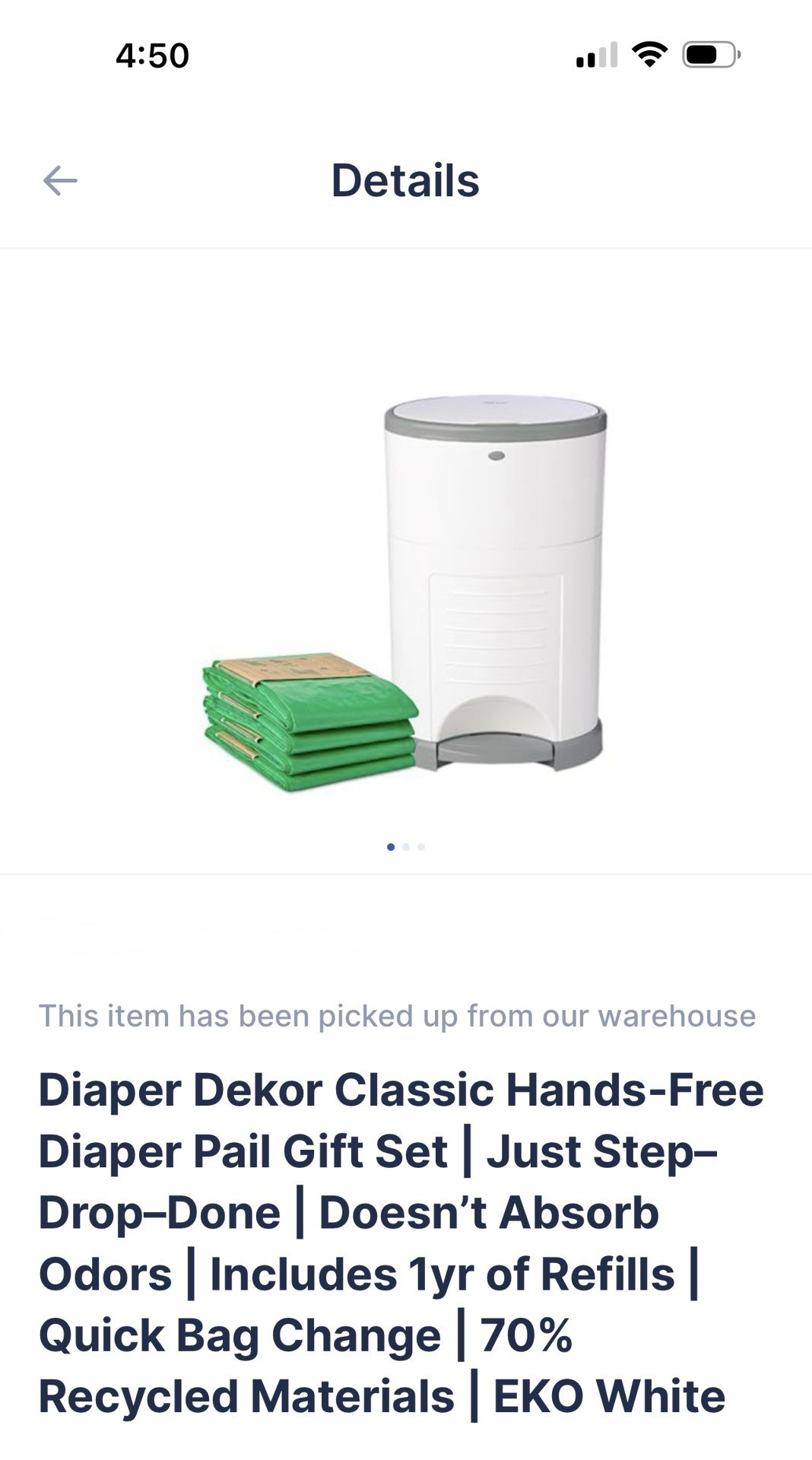 Dekor Diaper Pail With One Year Of Refills