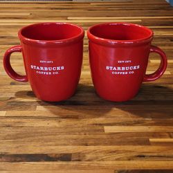 Pair Of  18 Oz Vintage Starbucks Mugs Red Large 2001 Christmas Gift