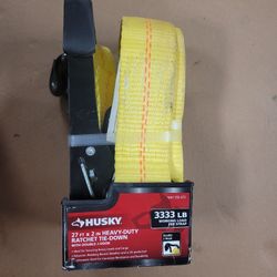 Husky 27ft X 2" Heavy-Duty Ratcheting Tie Dow with Double J-Hook