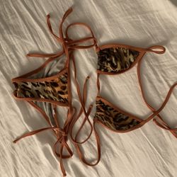 $10 XS Chynna Dolls Bikini Top Orange Leopard/animal Print Sexy String Bikini Women