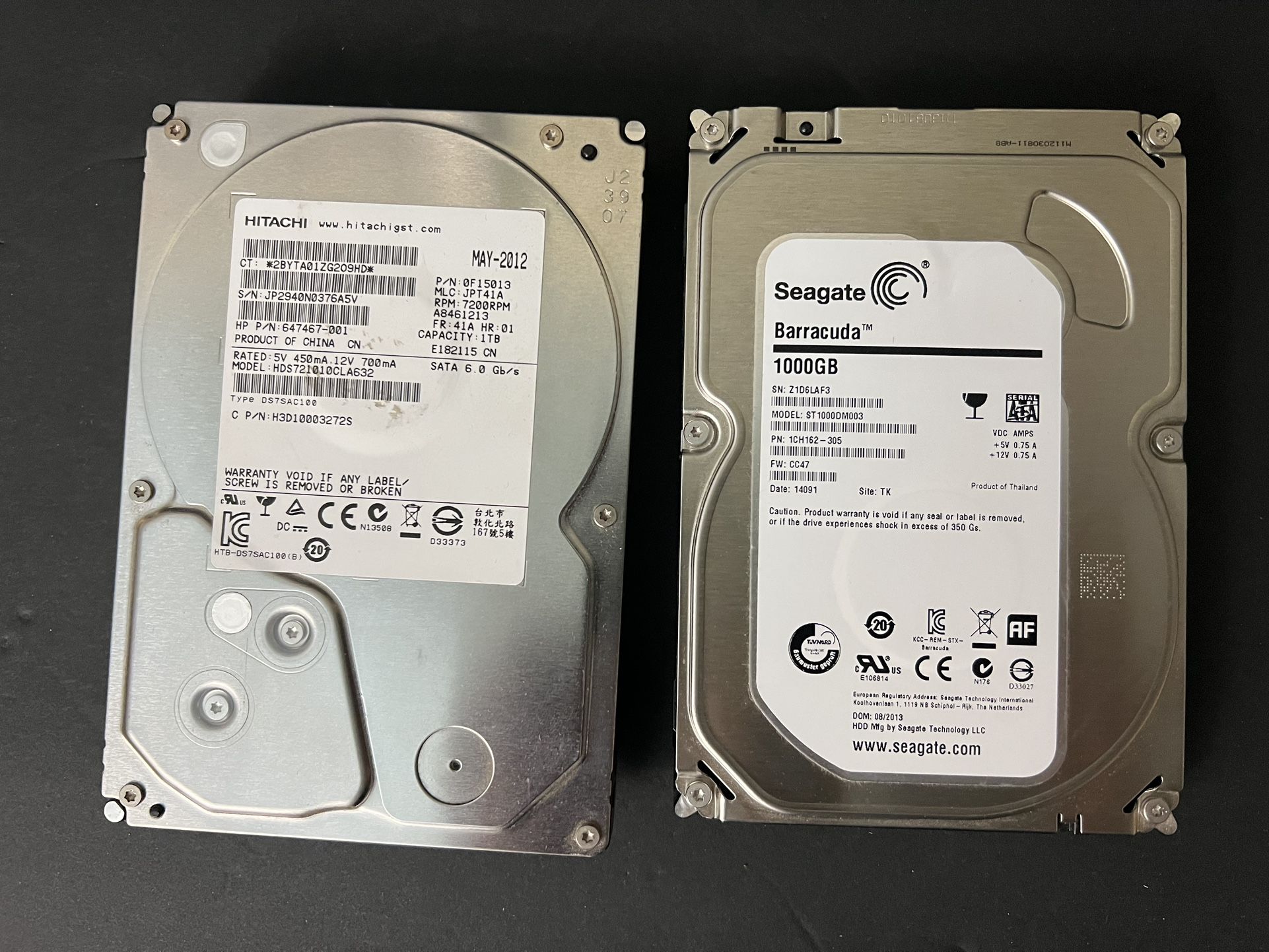 Hitachi And Seagate 1TB Hard Drives