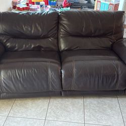 Set of reclining, Brown leather sofas