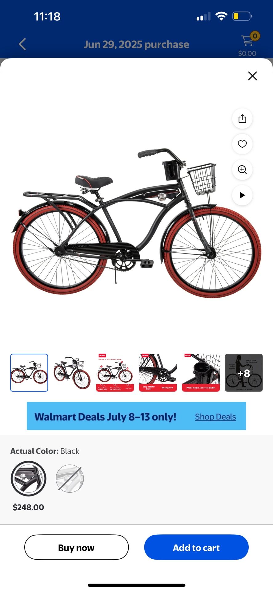 Huffy 26 Nel Lusso Cruiser Bike, Fits Riders 5'0+, Matte Black - Main Image