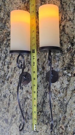 Metal Sconces With Candles - Set Of 2