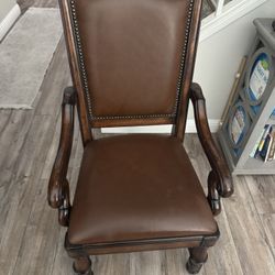 Set of 2 Elegant Wood & Leather Armchairs 