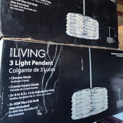 NIB   (2)  Hanging 3 Light Pendant Fixture / Clear Glass Bling - 2 For $90