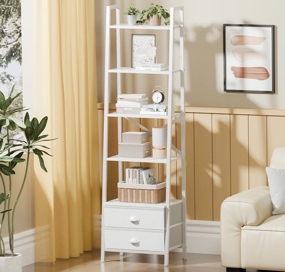 Furologee 5-Tier Ladder Shelf with 2 Drawers