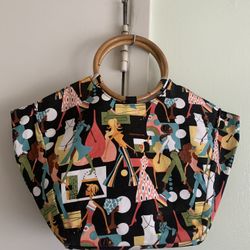 Vintage Neiman Marcus Diva Bag w/5” Bamboo Ring Handle