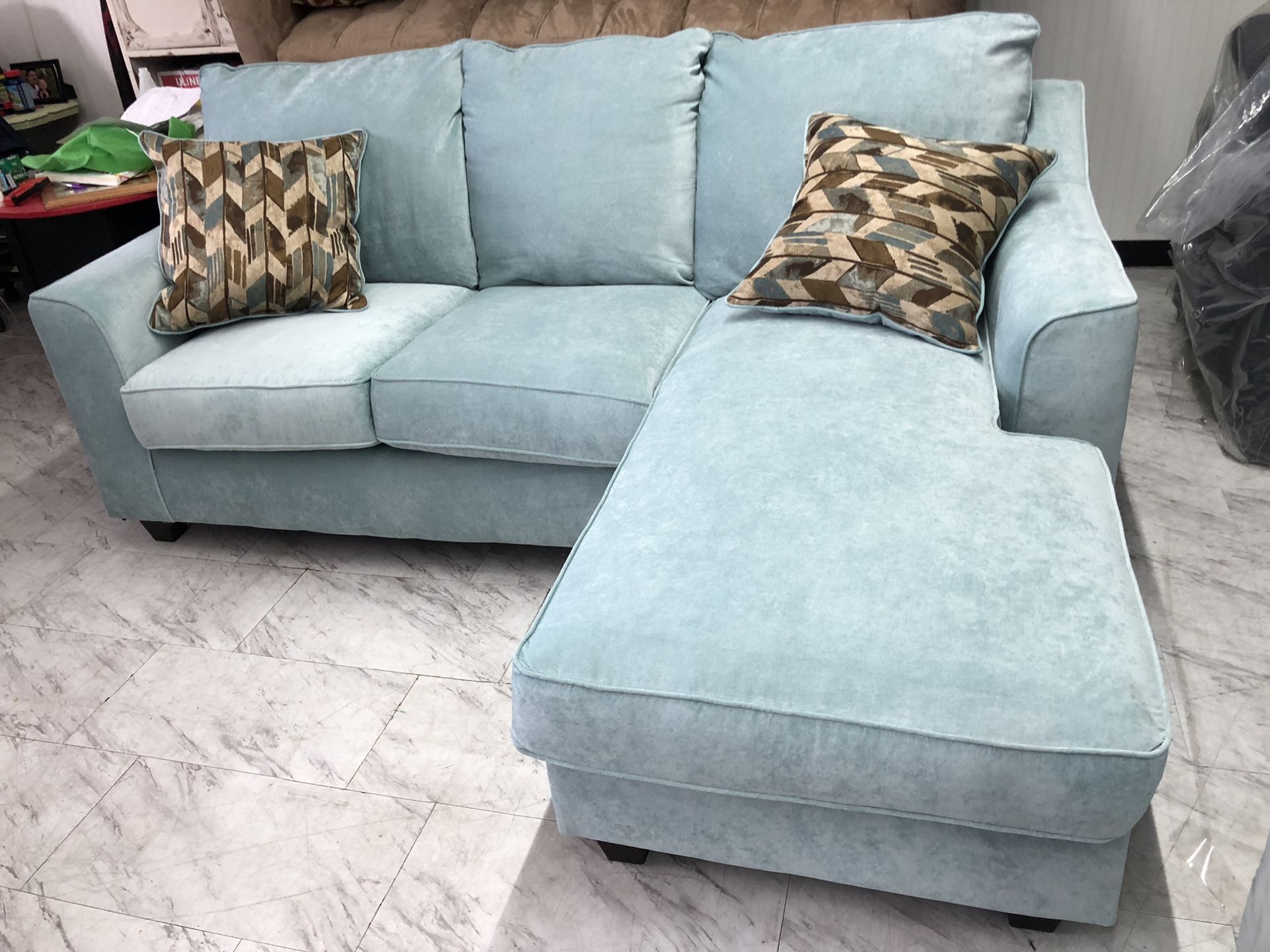 Gorgeous Sea Form Green Reversible Sectional that was Made in America