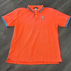 Psycho Bunny Polo Shirt Mens 9 Orange Pima Cotton Tipped Short Sleeve Logo Pique