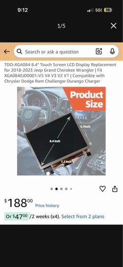 8.4" Touch Screen LCD Display Replacement for 18-23 Jeep