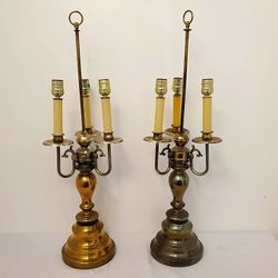 Unique Vintage Brass Candlestick Lamps