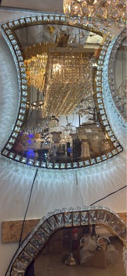 Large Crystal-Bordered Decorative Wall Mirror
