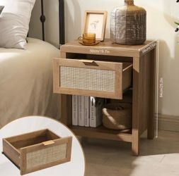 Sicotas Farmhouse Rattan Nightstand