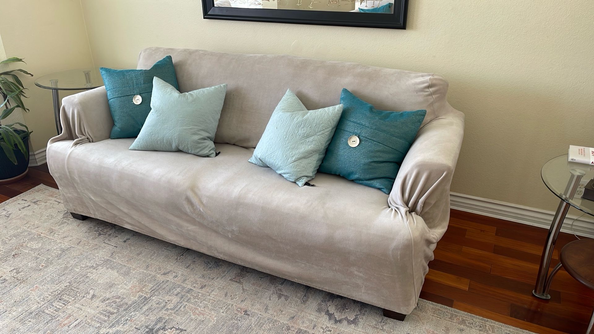 Beige Couch Set With Covers