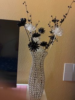 Crystal Rhinestone Vase with Faux Flowers