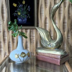 Vintage Hand Painted Black Velvet Floral Gold Wood Frame Purple Green Yellow Tulip Iris MCM Boho 