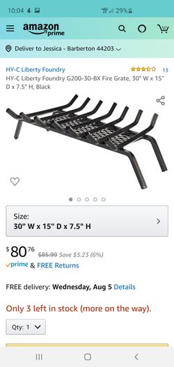 HY-C Liberty Foundry G200-30-BX Fire Grate, 30" W x 15" D x 7.5" H, Black