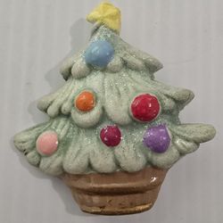 Vintage Ceramic christmas tree pin with glittery green finish