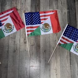 1. USA Mexico Small Flag Size 12”x18” Single Sided With Wooden Stick 