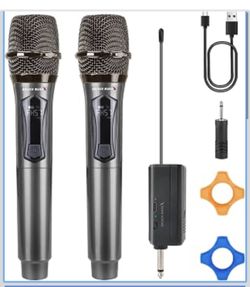Wireless Handheld Microphones for Singing with 500 FT Reception 2.4GHz, Rechargeable, Plug and Play, 2 Pack Microphones for Karaoke DJ Party Speech Cl