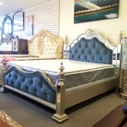Sterling Silver Mirrored Poster Bedroom Set (Queen and King Bed Frame