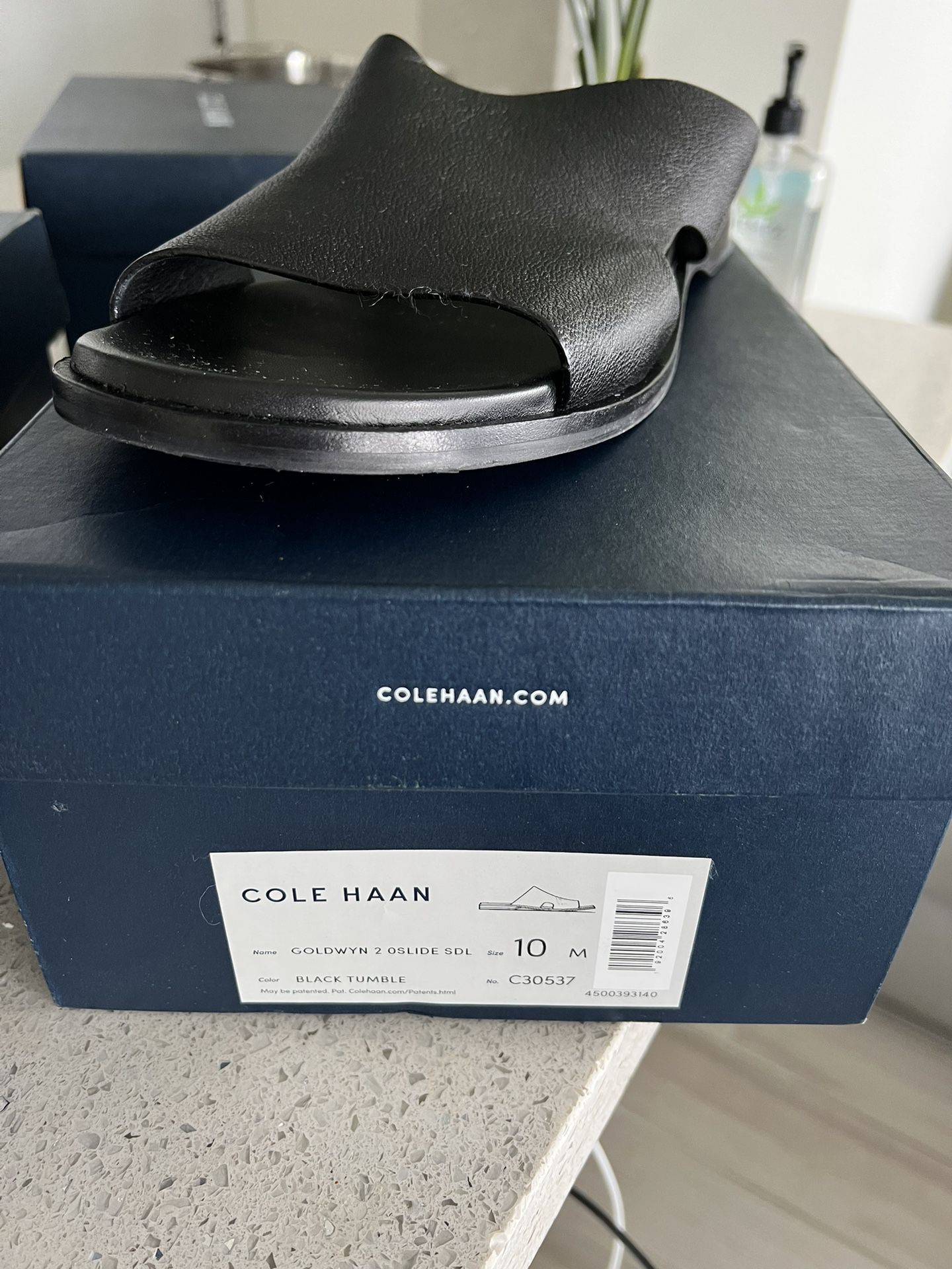 3 Pairs Of Cole Haan Leather Slides Size 9-10. All Come With Boxes Never Worn.