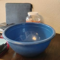 Big blue plastic mixing bowl