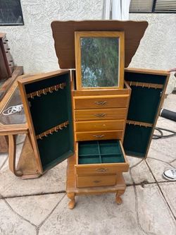 Wooden Standing Jewelry Armoire with Mirror