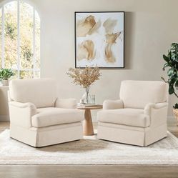 32''W Skirted Fabric Swivel Accent Arm Chair, Warm Linen (Set of 2)