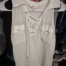 White Lace Up Sleeveless Top