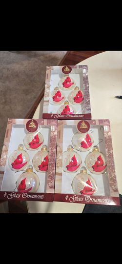 Cardinal Glass Christmas Ornaments – 3 Boxes of 4