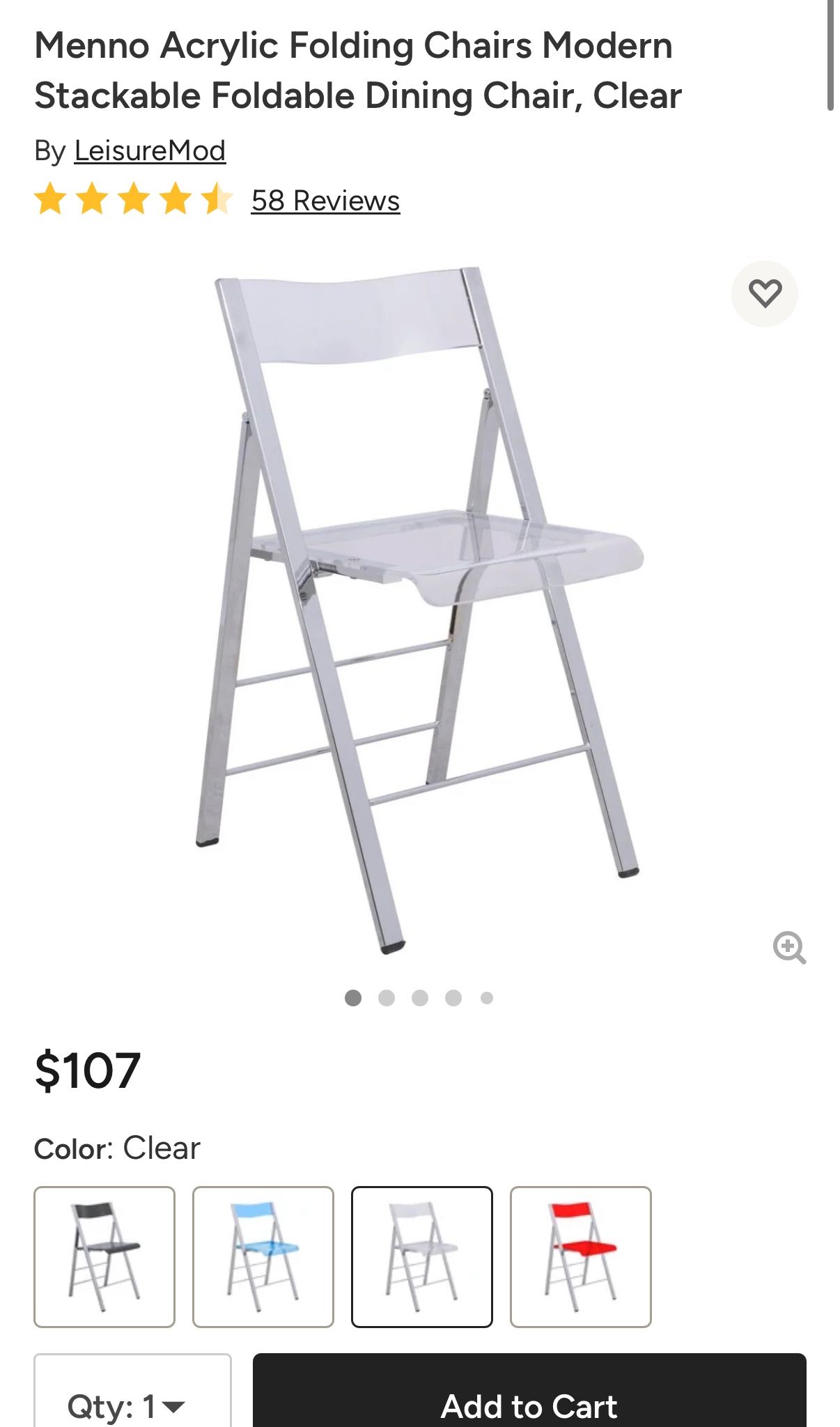 Set Of 2 - Menno Acrylic Folding Chairs Modern Stackable Foldable Dining Chair, Clear