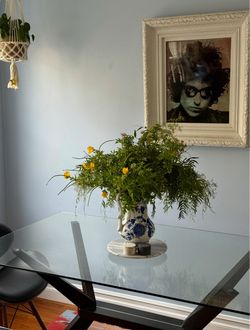 Glass Dining Table with Two Chairs & Bench