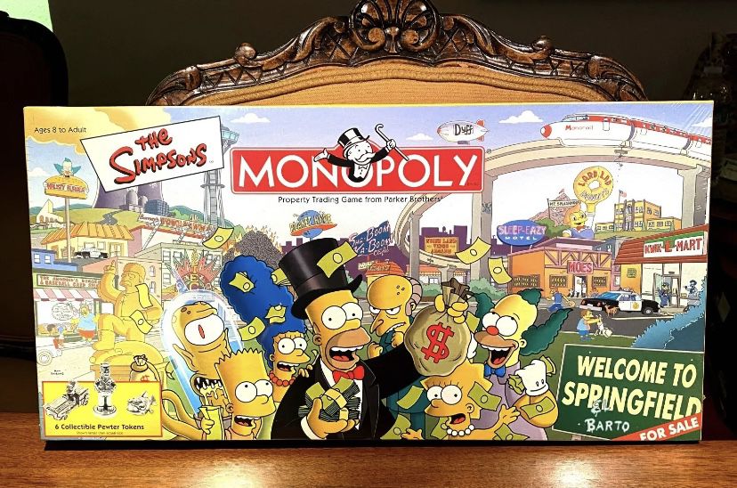 Vtg The Simpsons Monopoly Board Game With 6 Collectible Pewter Tokens