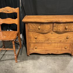Vintage Charming Ashwood, Stenciled Dresser And Chair Combo