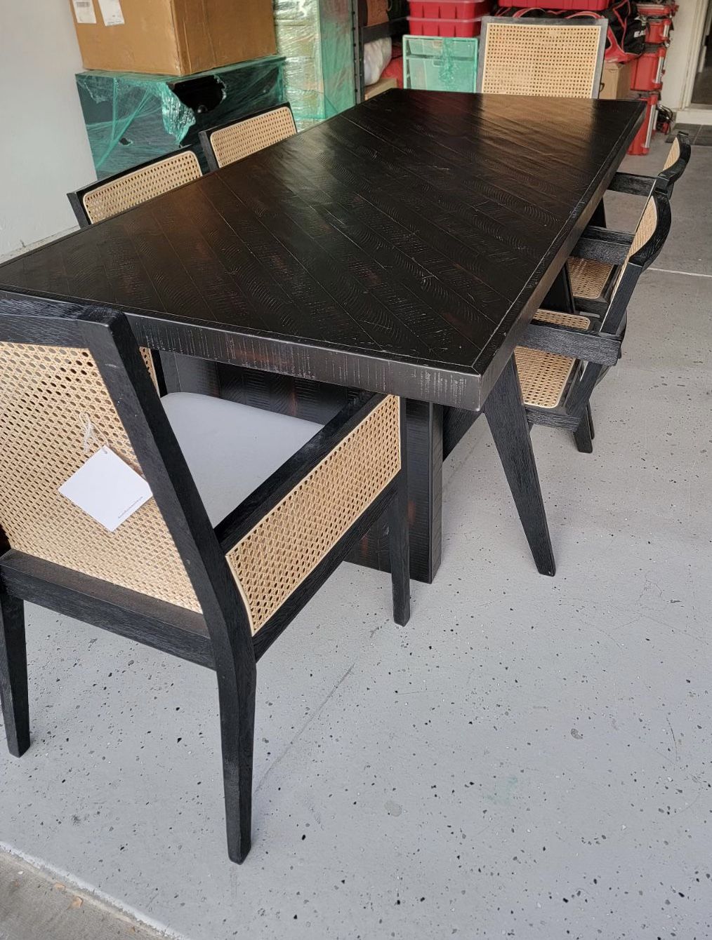 Black Dining Table With Rattan Chairs