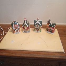 Set Of Four Ceramic Village Homes 